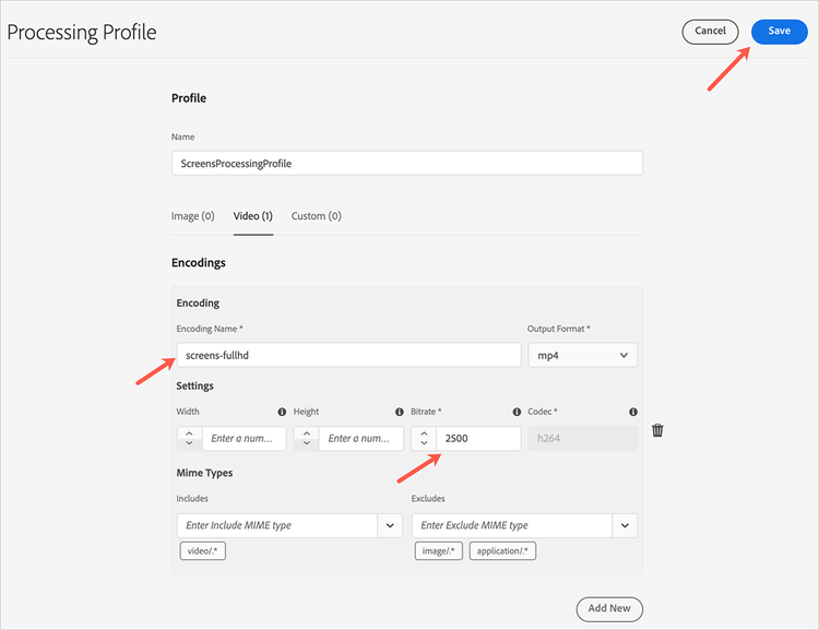 Cuadro de diálogo Perfil de procesamiento que muestra el botón Guardar resaltado.