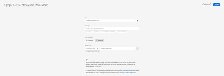Añadir el tipo de restricción