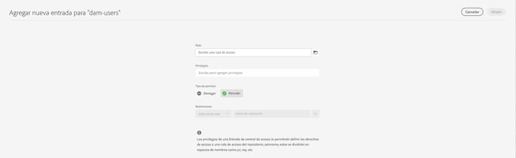 Configurar ruta de permisos