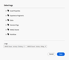 Editor de fragmentos de contenido: administrar etiquetas