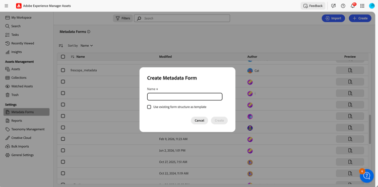 Vista de Assets: crear un formulario de metadatos