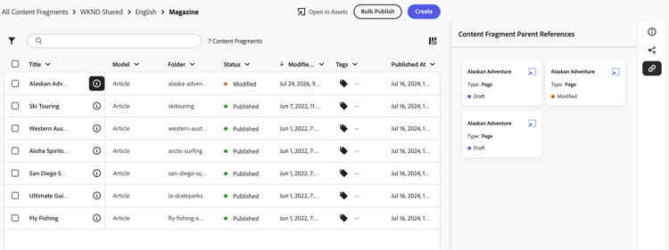 Consola Fragmentos de contenido: cuadro de diálogo Referencias
