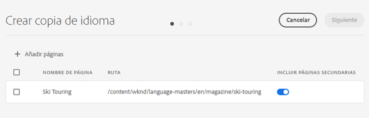 Adición de páginas con el asistente