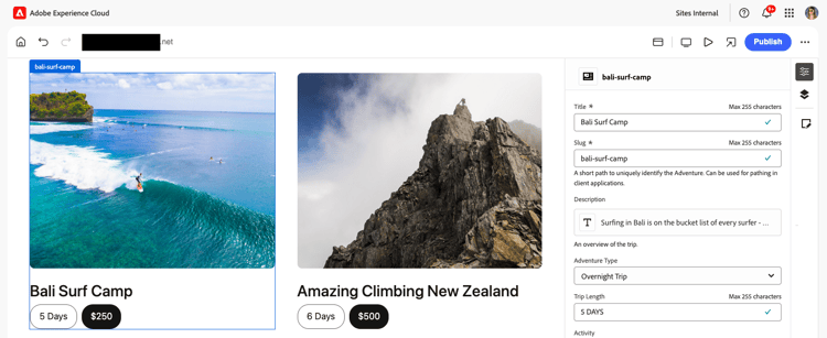 Edición de un fragmento de contenido