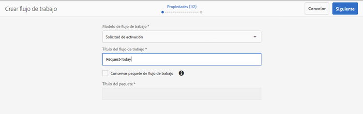 Especificación de las propiedades del flujo de trabajo