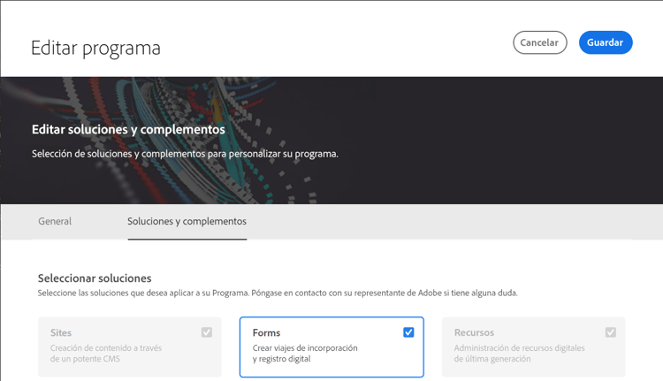 Selección de la opción Forms