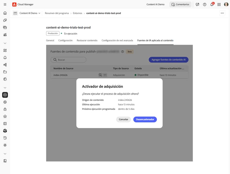 Cuadro de diálogo de Activar adquisición