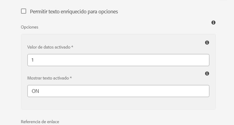 Compatibilidad del texto enriquecido con las opciones