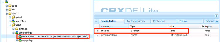 Ubicación de DataLayerConfig en el sitio de referencia WKND