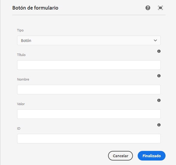 Cuadro de diálogo de edición del componente Botón de formulario