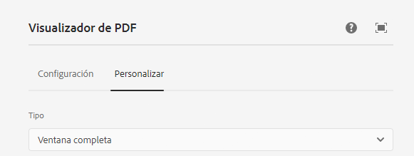 Pestaña Personalizar del cuadro de diálogo de edición del componente Visualizador de PDF