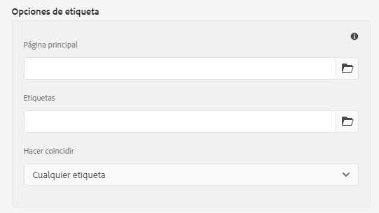 Opciones de la lista de etiquetas