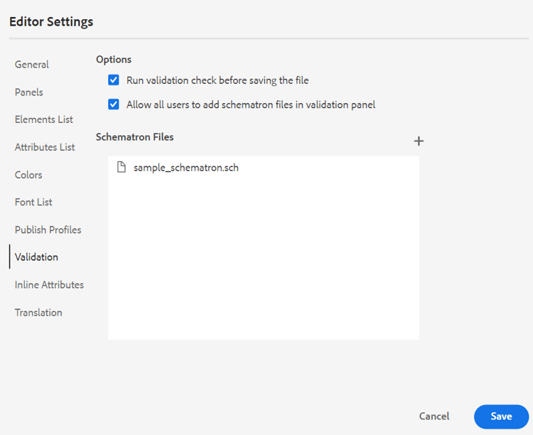 Validación en la configuración del editor