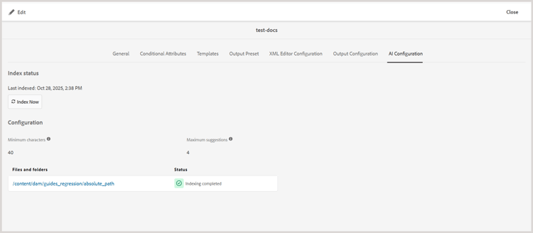 Ficha de configuración de IA en el perfil global