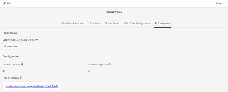 Ficha de configuración de IA en el perfil global