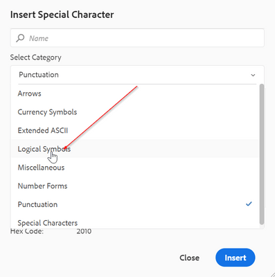 Categoría de símbolo especial