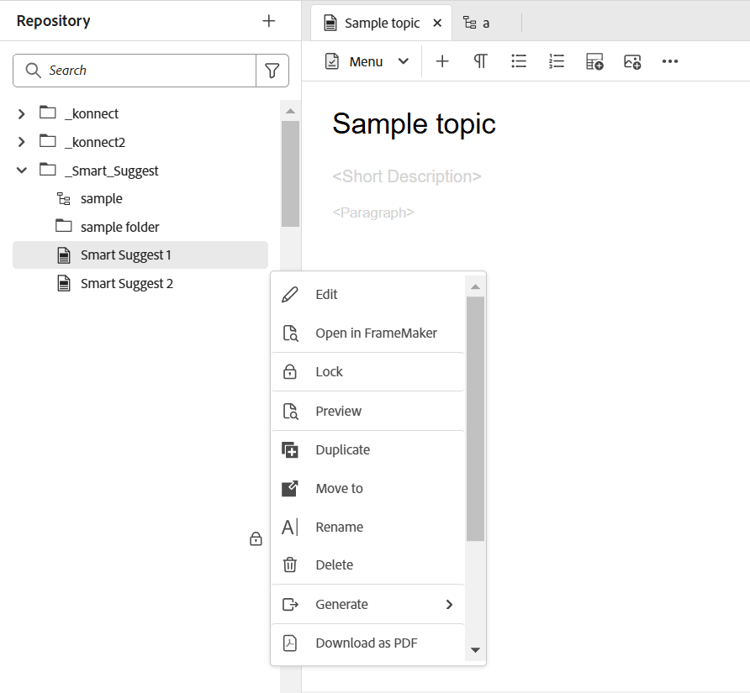menú de opciones de un archivo en la vista del repositorio
