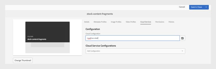 agregar detalles de configuración de nube en las propiedades de la carpeta