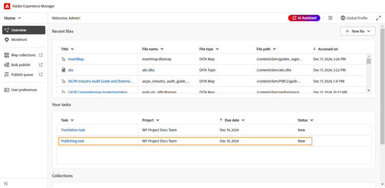 Tareas de publicación en el widget Tus tareas