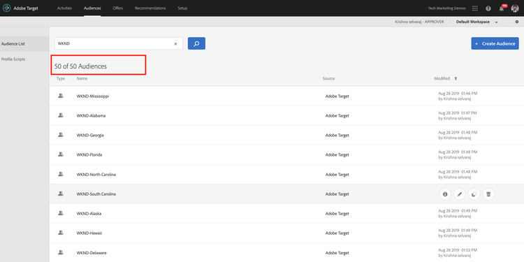 Audiencias de Adobe Target- WKND