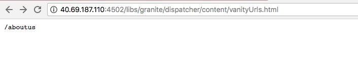 captura de pantalla del contenido representado en /libs/granite/dispatcher/content/vanityUrls.html