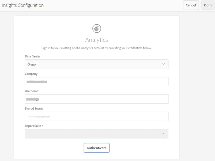 Configurar Adobe Analytics para las estadísticas de Assets en Experience Manager