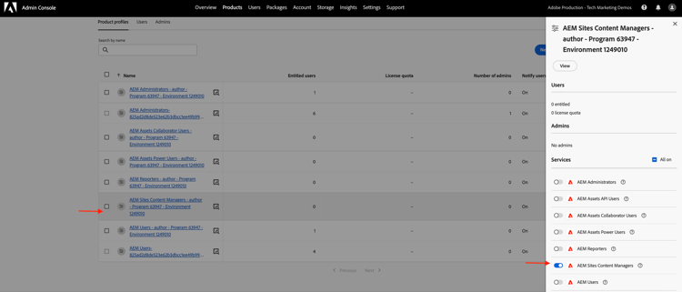 Revisar servicios asociados con el perfil de producto
