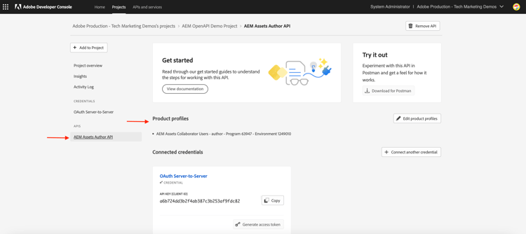 Configuración de la API de AEM