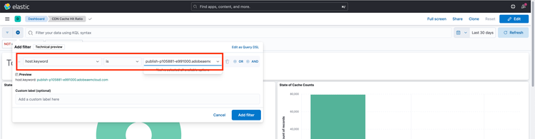 Filtro de host - Panel de Kibana