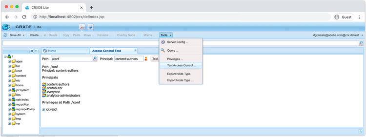 CRXDE Lite - Probar control de acceso