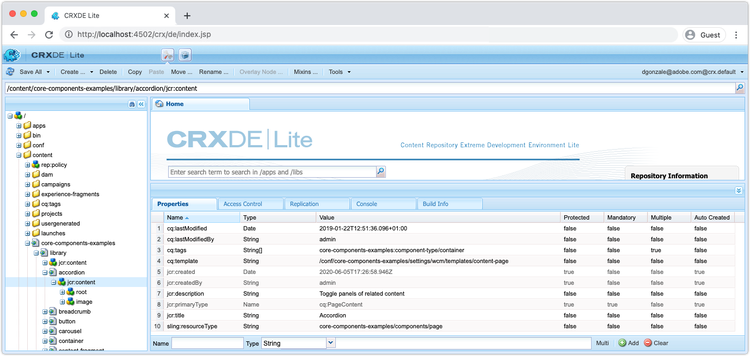 CRXDE Lite - Depurando contenido