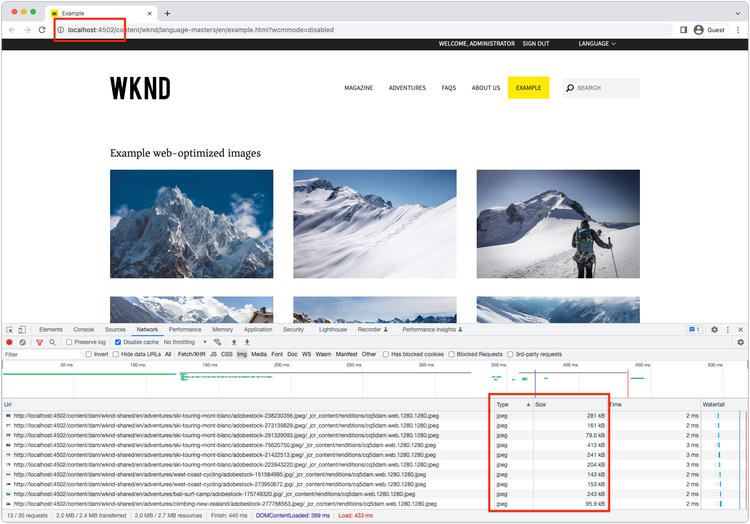 imágenes de reserva optimizadas para la web en el SDK de la