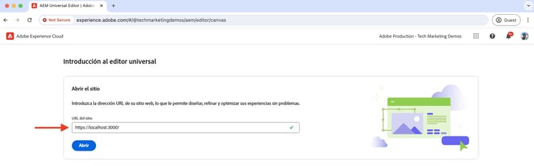 Editor universal: URL del sitio