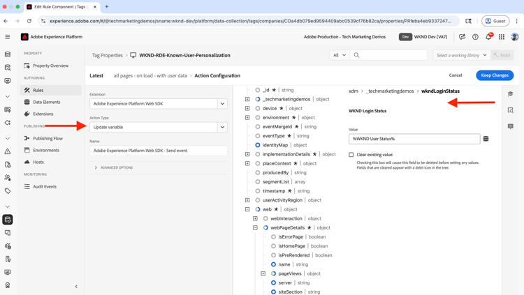 Acción de actualización de variable