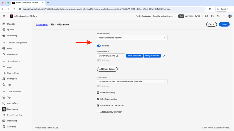 Configurar el servicio de Adobe Experience Platform