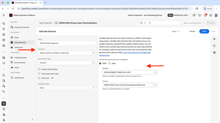 Elemento de datos Pageview de la variable XDM