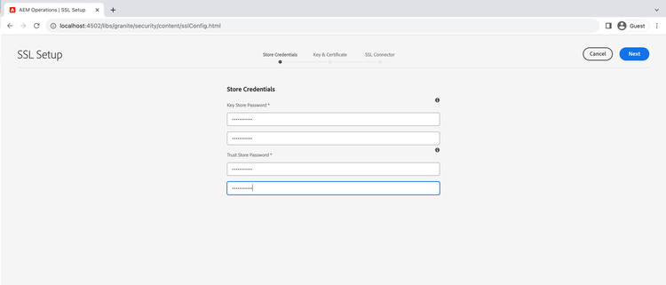 Configuración SSL - Credenciales de almacenamiento