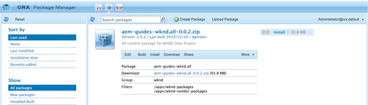 Administrador de paquetes instala wknd.all