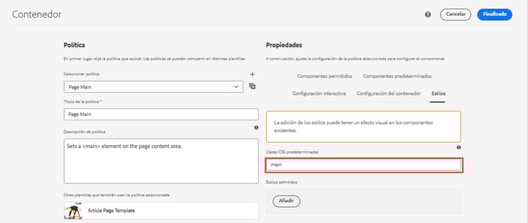 Directiva del contenedor principal