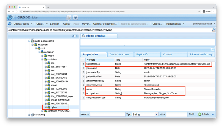 propiedades de firma en CRXDE