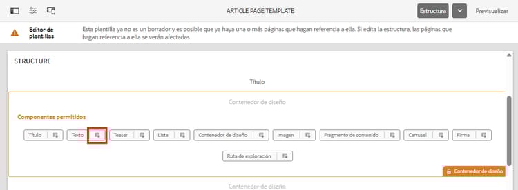 Configuración de la directiva para el texto