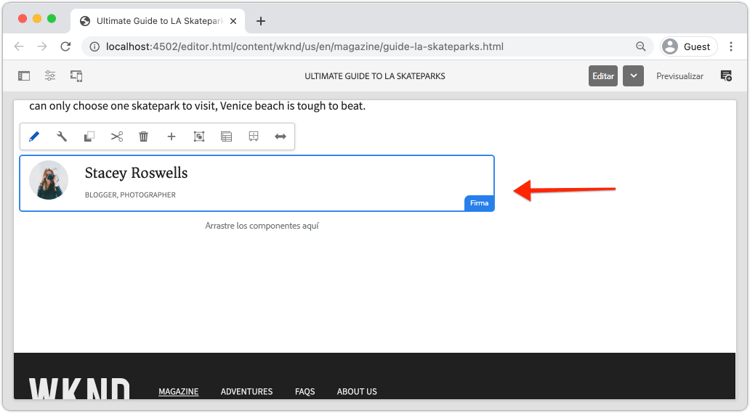 Ejemplo del componente de firma