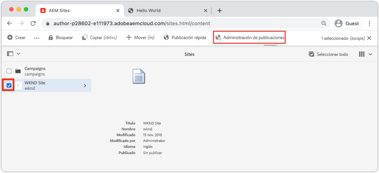 Administrar publicación