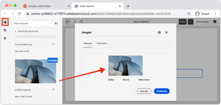 Añadir recurso al cuadro de diálogo
