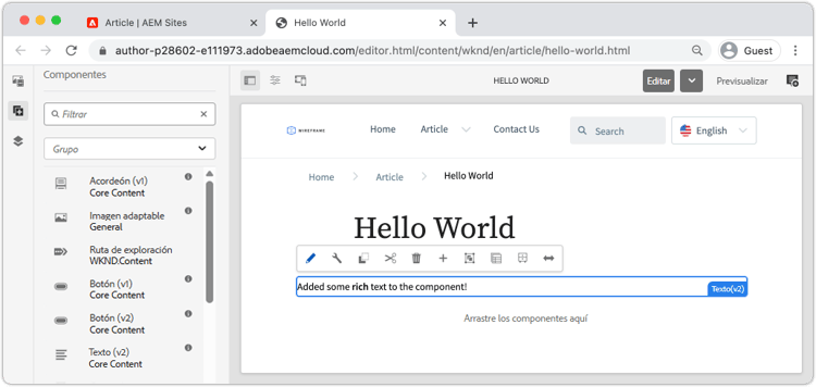 Componente de texto enriquecido