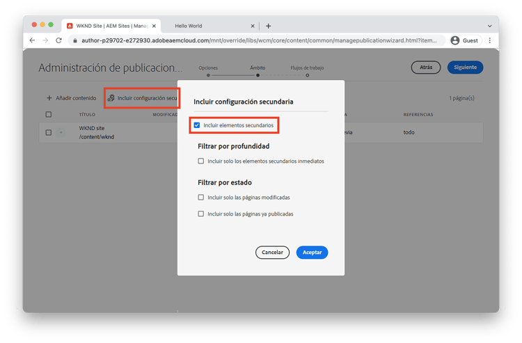 Actualizar el ámbito de publicación