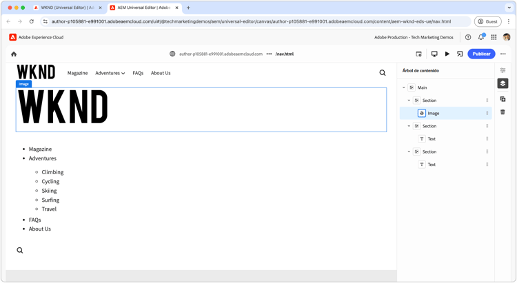Crear bloque de encabezado en el editor universal