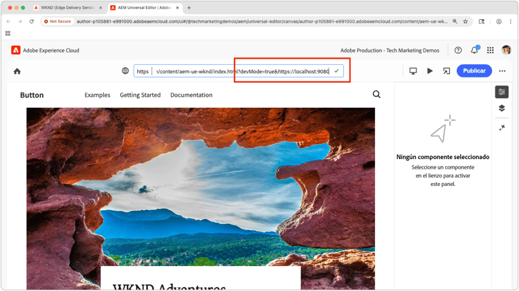 Actualizar la dirección URL de la ubicación del editor universal