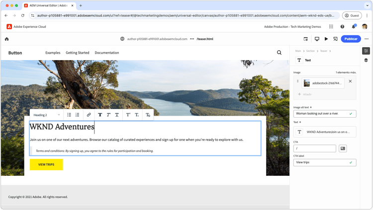 Tutorial para desarrolladores con Edge Delivery Services y el editor universal