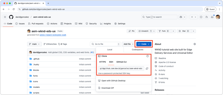Clonación del repositorio de GitHub